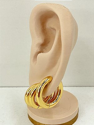 Trio Brinco Argola Tubo Aço inox Dourado tipo Click - 3 pares