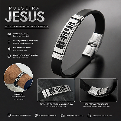 Pulseira Aço Inox com 20cm Jesus - Antialergico - 1 unidade