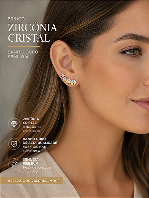 Brinco Zirconia cristal banho ouro Semjoia 5 milésimos com verniz - 1 par