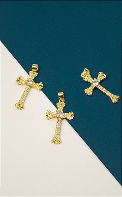 Pingente Cruz Cravejada Ouro - 01 Und