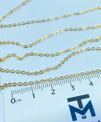 Corrente Cadeado Diamantada 0,40Mm Fina - Banho Ouro 2 Milésimos Com Verniz Protetivo - 1 metro