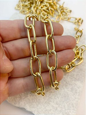 Corrente Cadeado Longa Arame 2,5Mm - Alumínio Ouro - 1 Metro - Banho Anodizado Ouro