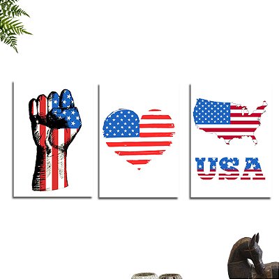 Kit Placa Decorativa I Love USA Decoração - 3 Unidade