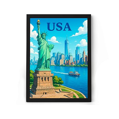 Quadro Decorativo Estados Unidos EUA Para Sala ou Quarto Com Moldura