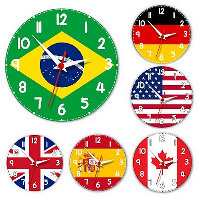 Relógio Decorativo com todas as Bandeiras Do Mundo - Brasil Inglaterra Espanha Alemanha Canada