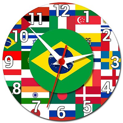 Relógio de Parede Bandeira de Países - Decoração Bandeiras