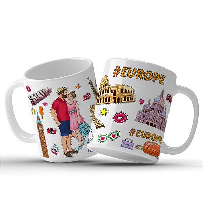 Caneca Personalizada Pontos turísticos da Europa Viajantes