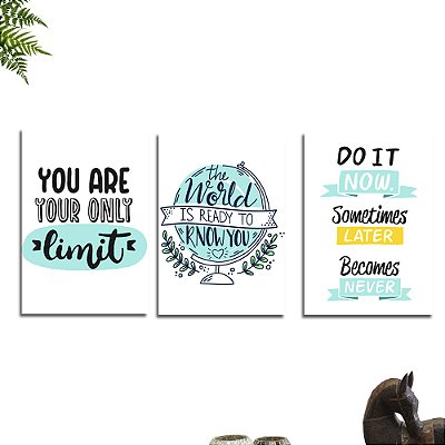 Kit Placa Decorativa Frases Motivacionais em Inglês - 3 Unidade