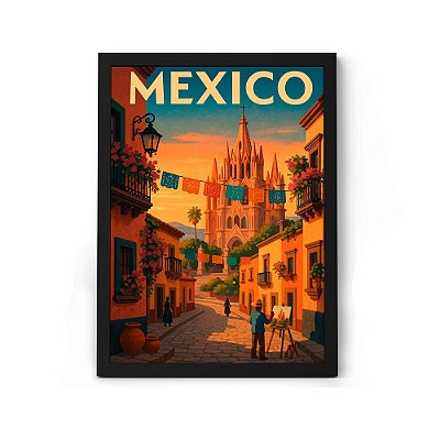 Quadro Decorativo Do México Retro Poster Para Sala ou Quarto Com Moldura