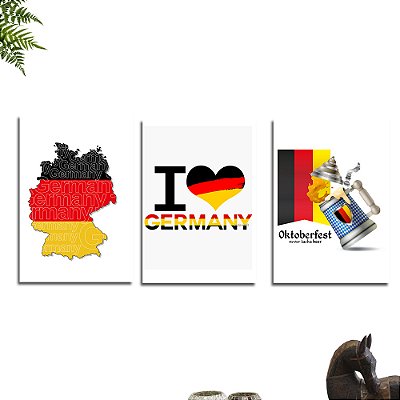 Kit Placa Decorativa Eu Amo a Alemanha Decoração - 3 Unidade