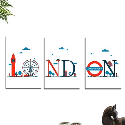 Kit Placa Decorativa Londres Inglaterra Big Ben Decoração - 3 Unidade