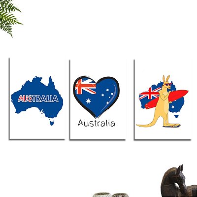 Kit Placa Decorativa Eu Amo a Austrália Decoração - 3 Unidade