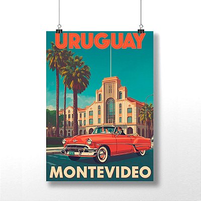 Placa Decorativa Pontos Turísticos do Uruguai Montevidéu em MDF