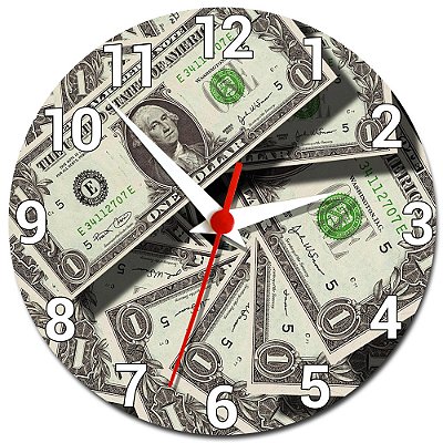 Relógio de Parede Estampa de Dólar Americano - Relógio de Dólar Decorativo