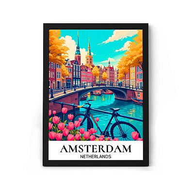 Quadro Decorativo Da Holanda Amsterdam Para Sala ou Quarto Com Moldura