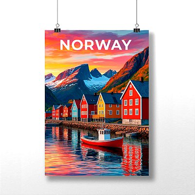 Placa Decorativa Pontos Turísticos da Noruega Bergen em MDF