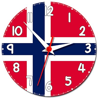 Relógio de Parede Decorativo Bandeira Da Noruega - Relógio Temático da Noruega