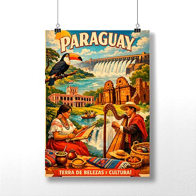 Placa Decorativa Pontos Turísticos do Paraguai em MDF
