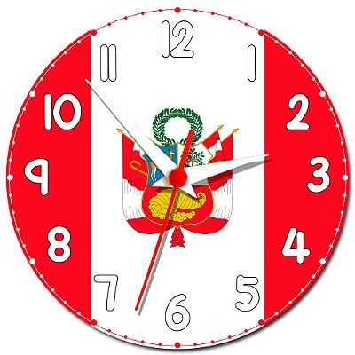 Relógio de Parede Decorativo Bandeira Do Peru - Relógio Temático do Peru