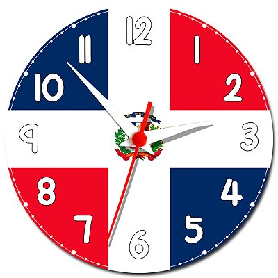 Relógio de Parede Decorativo Bandeira Da Republica Dominicana - Relógio Temático da Republica Dominicana