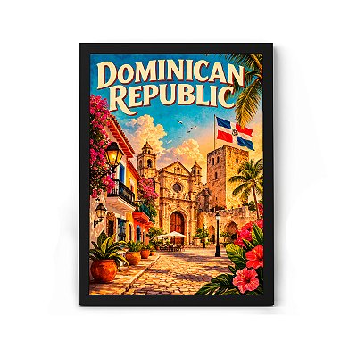 Quadro Decorativo Ponto Turístico Do República Dominicana Para Sala ou Quarto Com Moldura
