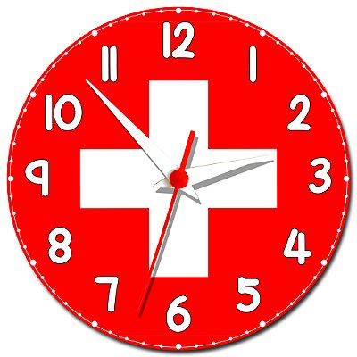 Relógio de Parede Decorativo Bandeira Da Suíça - Relógio Temático da Suíça