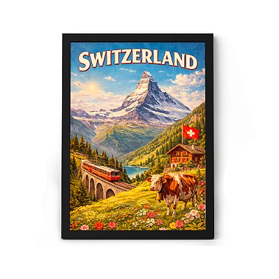 Quadro Decorativo Ponto Turístico Da Suíça Para Sala ou Quarto Com Moldura