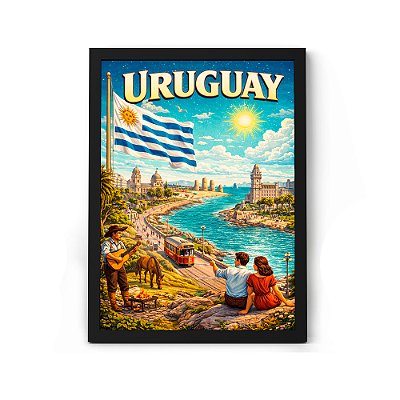 Quadro Decorativo Ponto Turístico Do Uruguai Montevidéu Para Sala ou Quarto Com Moldura