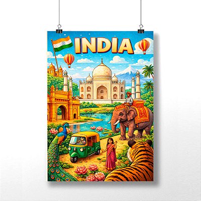 Placa Decorativa Pontos Turísticos da Índia Taj Mahal em MDF