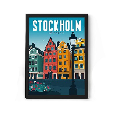 Quadro Decorativo Ponto Turístico Da Suécia Para Sala ou Quarto Com Moldura