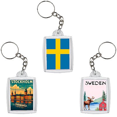 Chaveiro Decorativo Pontos Turísticos da Suécia Souvenir 6x4cm