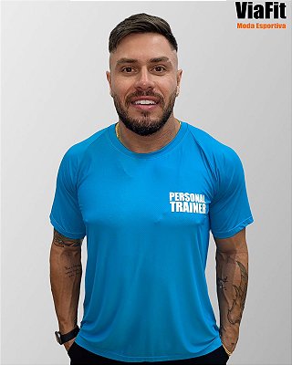 Camiseta Poliamida Personal Trainer Masculina Azul Céu