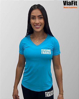 Baby Look Poliamida Personal Trainer Azul Céu