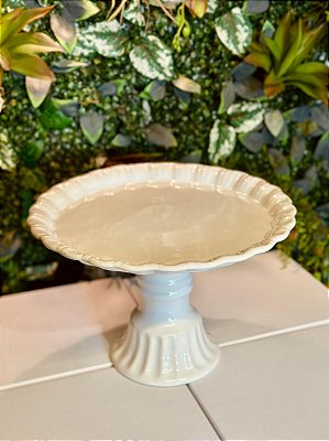 5092 Bandeja boleira alta cerâmica branca