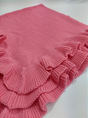 Manta tricô babados - rosa