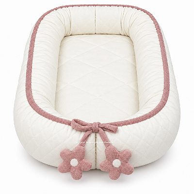 Ninho Básico - Malha Jacquard Branco - Perola / Cordão Tricot Rosa Una Com Pingente Flores