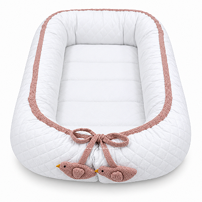 Ninho Básico - Malha Jacquard Branco / Cordão Tricot Rose M. Dulce Com Pingente Passarinho