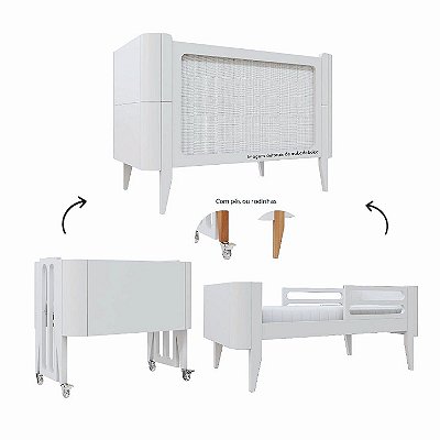 Berço Bo Palha - 3 em 1 - Branco/Branco