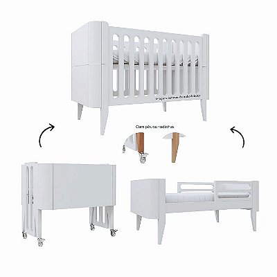 Berço Bo Palitado - 3 em 1 - Branco/Branco