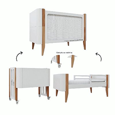 Berço Bo Palha - 3 em 1 - Branco/Jequitibá