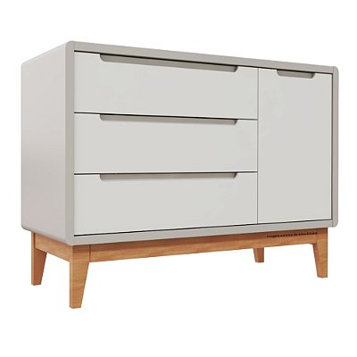 Cômoda Bo - Com Porta - Cinza / Branco / Jequitiba