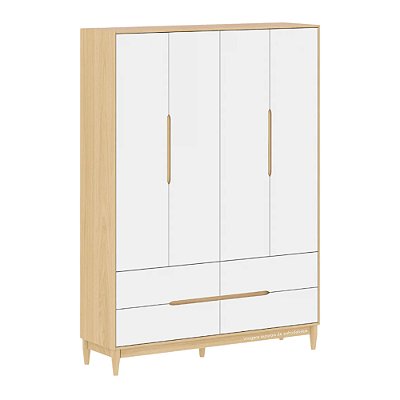 Guarda-Roupa Tomi - 4 Portas - Carvalho Com Branco