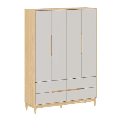 Guarda-Roupa Tomi - 4 Portas - Carvalho Com Cinza