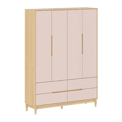 Guarda-Roupa Tomi - 4 Portas - Carvalho Com Rosa