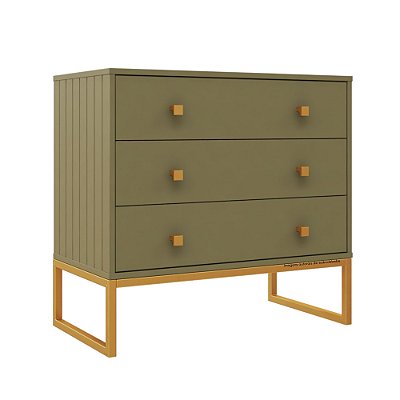 Cômoda Fio - Verde Cacto - Pé Dourado