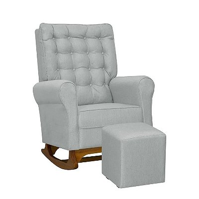 Poltrona De Amamentação Manuela - Com Puff - TA510 - Linho Cinza