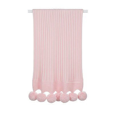 Manta De Pompom - Tricot - Trama Canelado 5x5 - Rosa Baby