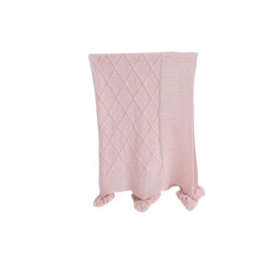 Manta De Pompom - Trico - Rosa Pastel 003