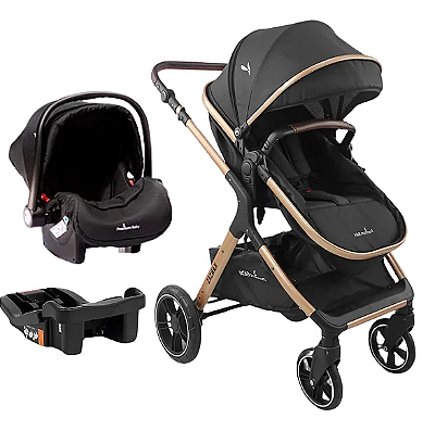 Combo Carrinho 4 em 1 - Carrinho + Bebê Conforto + Moisés + Base - Kansas - Gold Preto