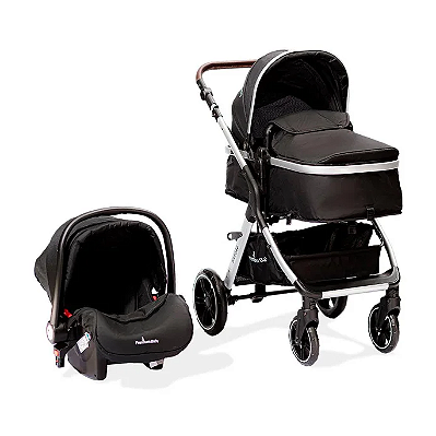 Combo Carrinho 4 em 1 - Carrinho + Bebê conforto + Moisés + Base - Kansas - Silver Preto